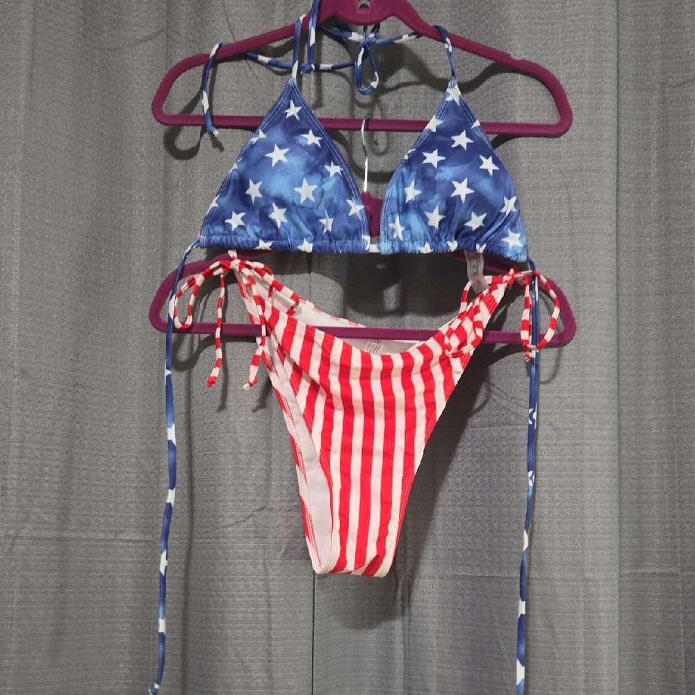 SHEIN Blue and Red Star Striped Bikini